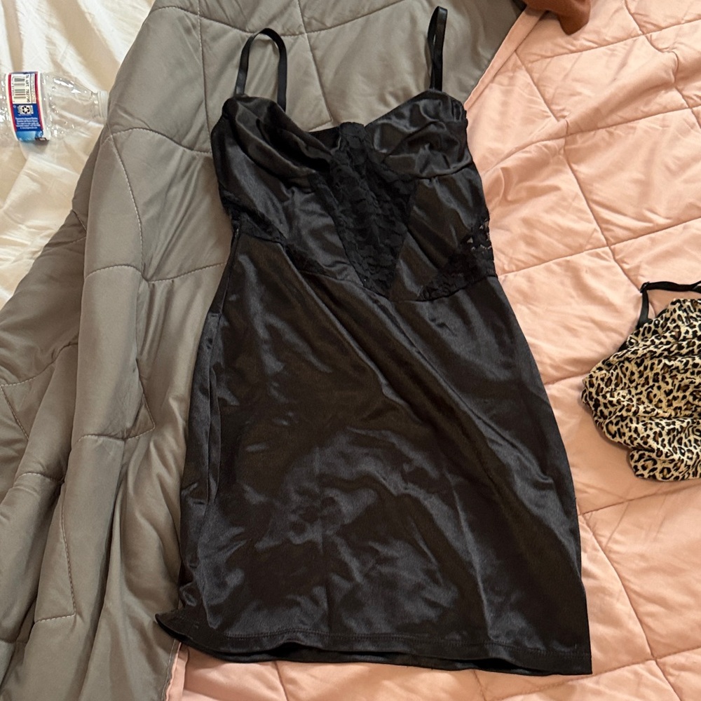 SHEIN FLATTERING Black Satin Mini Dress